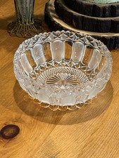 Vintage Lead Crystal Glass Frosted Panel Starburst Sawtooth Rim 9 Serving Bowl