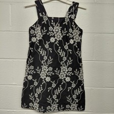 LOFT Floral Embroidered Dress Navy Blue White Cotton Wide Strap Size 0 *Flaw