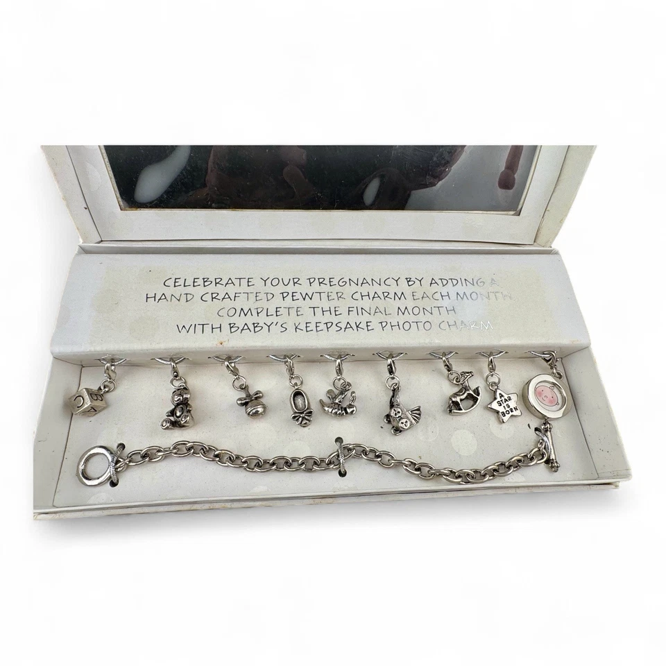 Sweet Mud Pie 银色怀孕 9 个月锡饰品手链 - 7.5 英寸 — 第 2/4 张图片