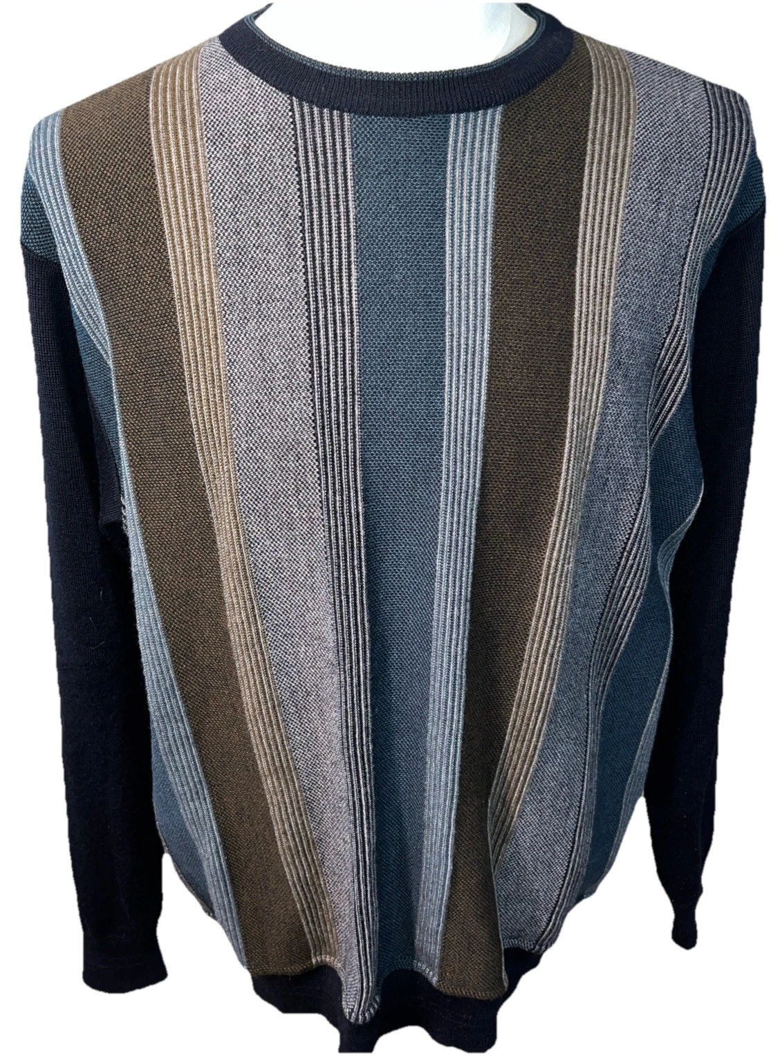 Vintage Norm Thompson Mens Made In Italy Wool Acrylic Sweater Blue/Brown Size XL