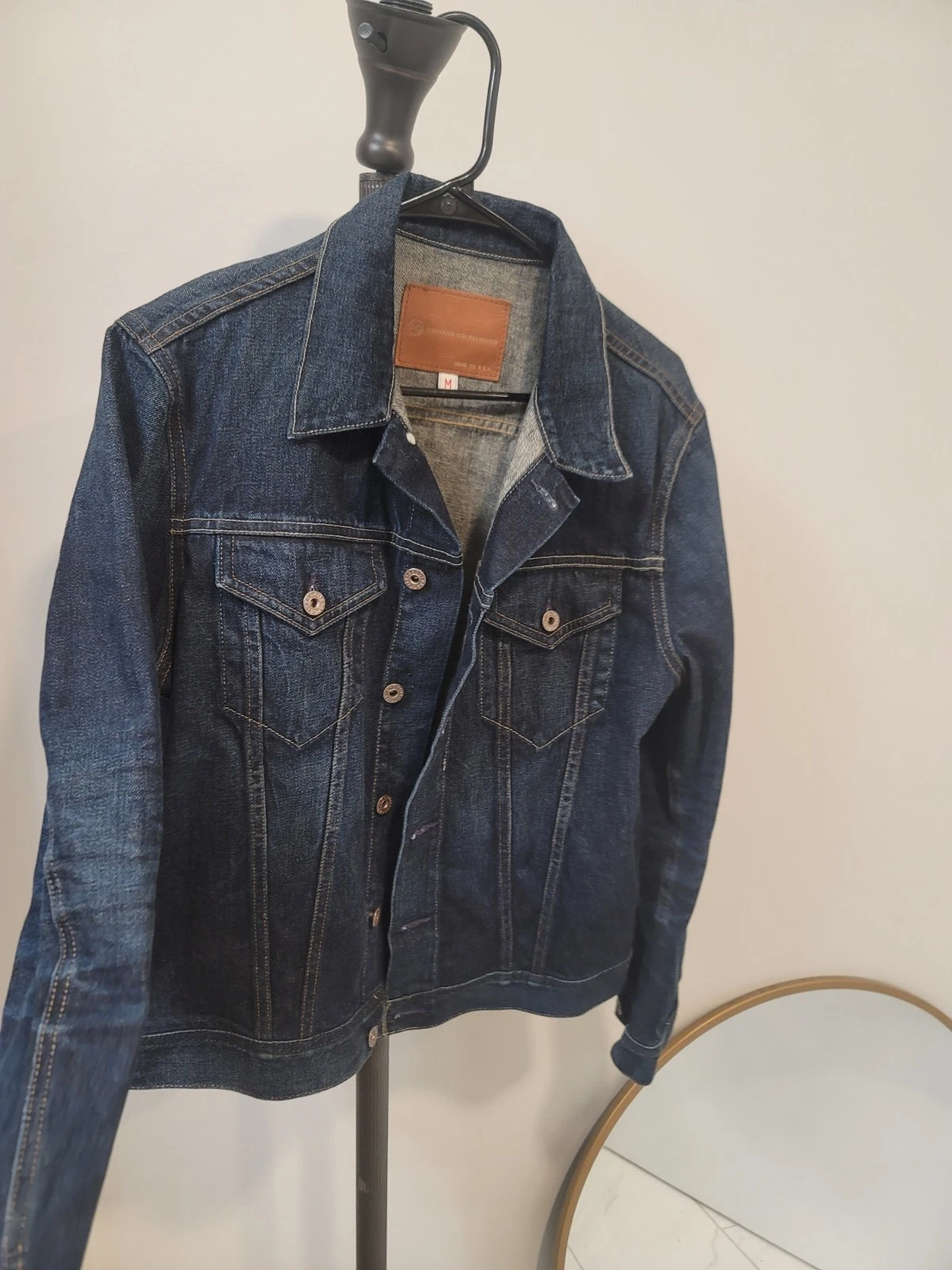 AG Men's Blue Denim Jean Jacket Button Front Collared Medium