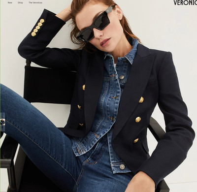 Veronica Beard Miller Dickey Blazer Navy Gold Crest Buttons Jacket Size 4