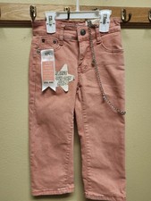 GUESS Girls Pink Straight Leg Denim Jeans Size 5 Light Wash Chain Logo Pockets