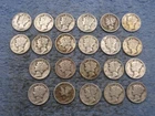 22 SILVER MERCURY DIMES WITH DATES AND PROBLEMS lot 490