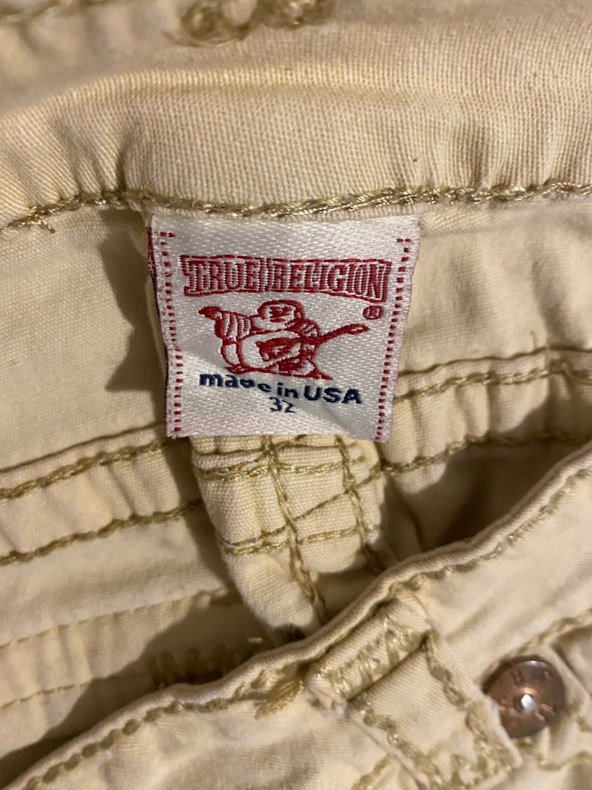 True Religion Men's Beige Denim Straight Jeans 5-Pocket Button Closure thumbnail 5