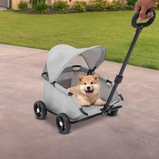 Gray 4 Wheels Small Pet Dog Stroller for Shopping Walking for Small Dogs Cats