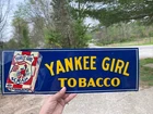 Vintage EMBOSSED Yankee Girl Tobacco TIN METAL SIGN~ DESPERATE Sign Co~ Ohio