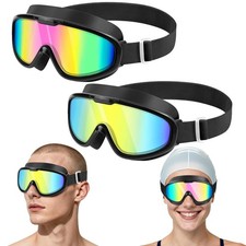 Swim Goggles 2 Pack, Wide View Anti Fog UV Comfort Fabric Strap No Leaking Sw...