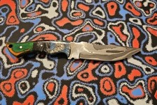 Steel Fixed Blade Hunting Bowie Knife 9" Wood and Resin Handle w/ Leather Sheath