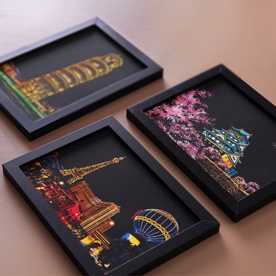 Hochwertige Kratzbilder Nacht 4 Teile/Set Bauen Kinder Dekoration