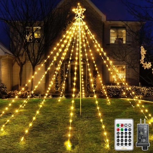 Solar Christmas Lights Tree W/Topper Star Pathway Outdoor Waterproof ...