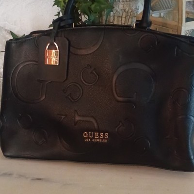 GUESS Melrose Avenue Signature Satchel Top Handle Zip Gold  Padlock Lock