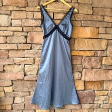 Cider Women XS Steel Blue Satin Lace BABYDOLL Empire Waist Slip Dress Y2K Ballet