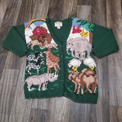 Vtg Heirloom Collectibles S Cardigan Noah's Ark with Animals Buttoning Heavy