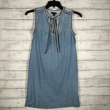 J Crew Dress Womens Size 00 Blue Denim Chambray Pockets Shift Casual