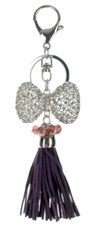 Plum Tassel and Rhinestone Bling Bow Key Chain Fob Phone Purse Charm with Gold T