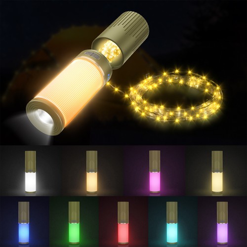 Cadena de luz amarilla para camping 49 pies multifuncional iluminación exterior lámpara antorcha LED - Imagen 7 de 23