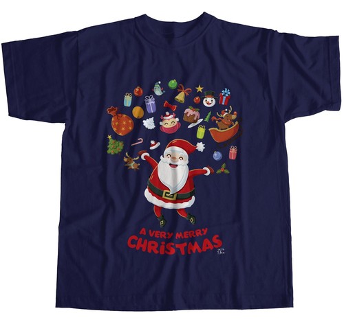 1Tee Herren T-Shirt Frohe Weihnachten Weihnachtsmann umgeben von Favoriten - Bild 2 von 24