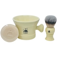 G.B.S Heavy Duty Ceramic Ivory Shaving Set - Mug with Knob Handle, Brush  Soap