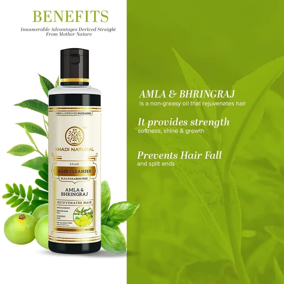Khadi Natural Ayurvedic Amla and Bhringraj Hair Cleanser/Shampoo 210 Ml - Image 2 of 4
