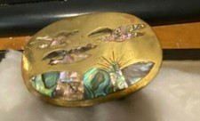VINTAGE BELT BUCKLE----FLYING GEESE--INLAID PEARL--MADE IN MEXICO