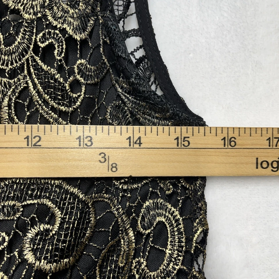 Maxi Vestido Club L Para Mujer Talla 12 Negro Dorado Floral Encaje Top Cambio Formal Foto 3 de 4