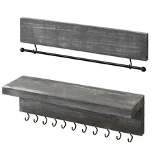 MyGift 2 Piece Set of Wall Mounted Ash Gray Wood Hanging Jewelry Organizer Racks