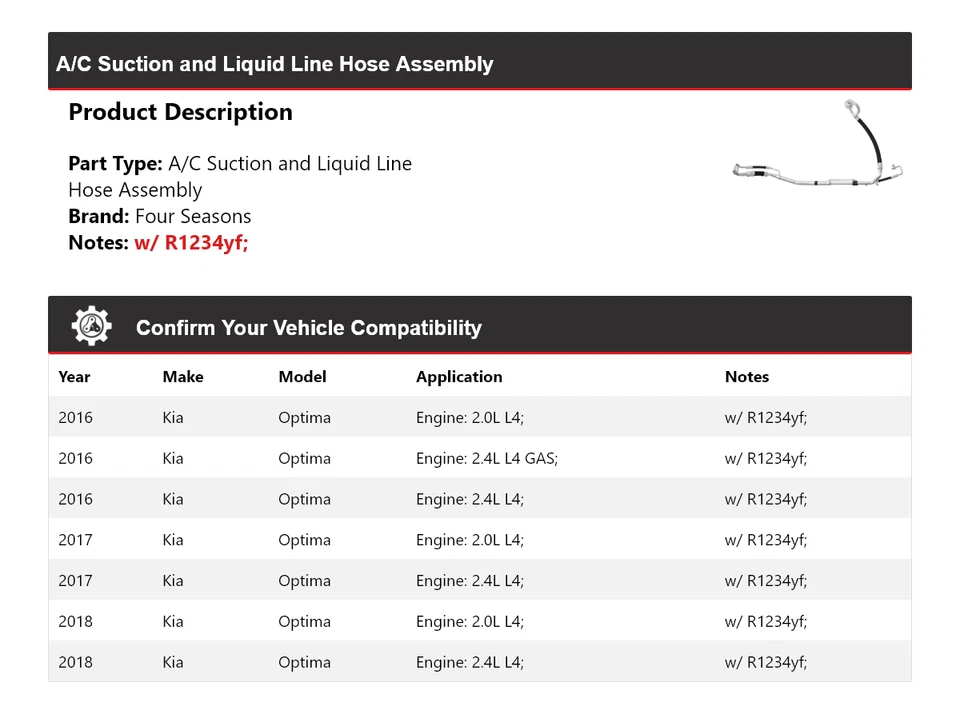 Para 2016-2018 Kia Optima A/C conjunto de mangueira de sucção e linha líquida 4 estações - Imagem 2 de 3