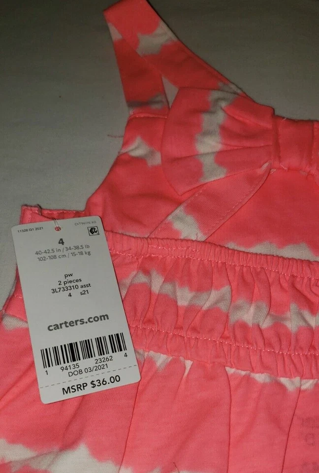 Carters Girls 2 Piece Tie Die Top and Shorts - Size 4 - New - Image 4 of 4