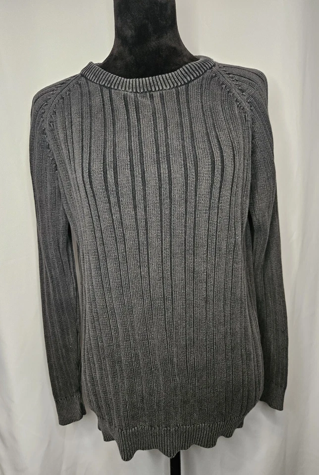 Vintage Sonoma Sweater Womens Size Medium Gray 100% Cotton Ribbed Knit  - Image 2 of 4
