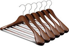 Wooden Hangers 6 Pack,Wide Shoulder Suit Hangers,Solid Wood Coat Hangers New