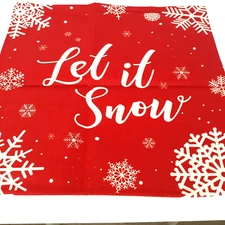 Festive Holiday Throw Pillow Cover Red White Let It Snow Cotton Zip 18 x 18 New