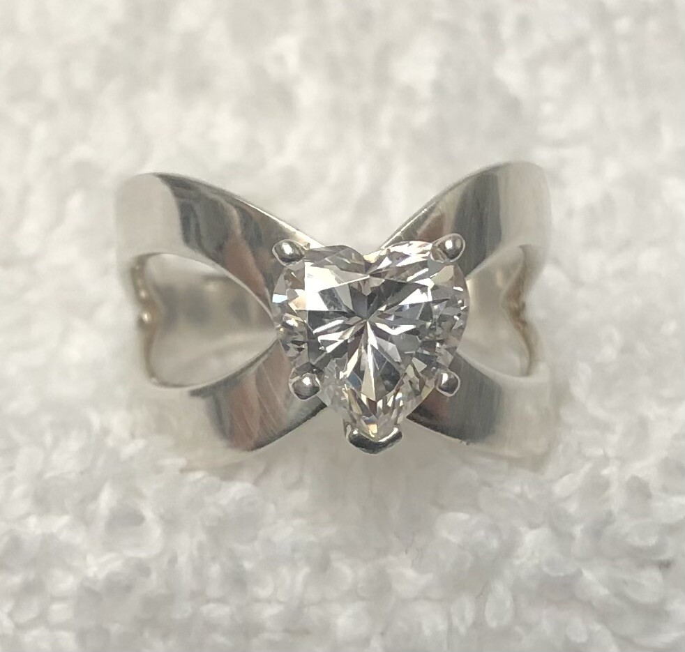 Sterling Silver Heart Solitaire Open Split Design… - image 3