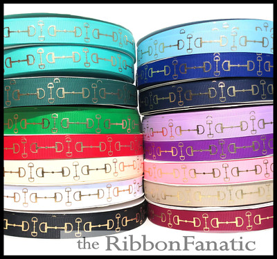 3yds 7/8'' Gold Foil Snaffle Bits Equestrian Horse Show Preppy Grosgrain Ribbon
