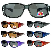 SA106 Polarized Glare Free Rhinestone Womens Fitover OTG 57mm Sunglasses