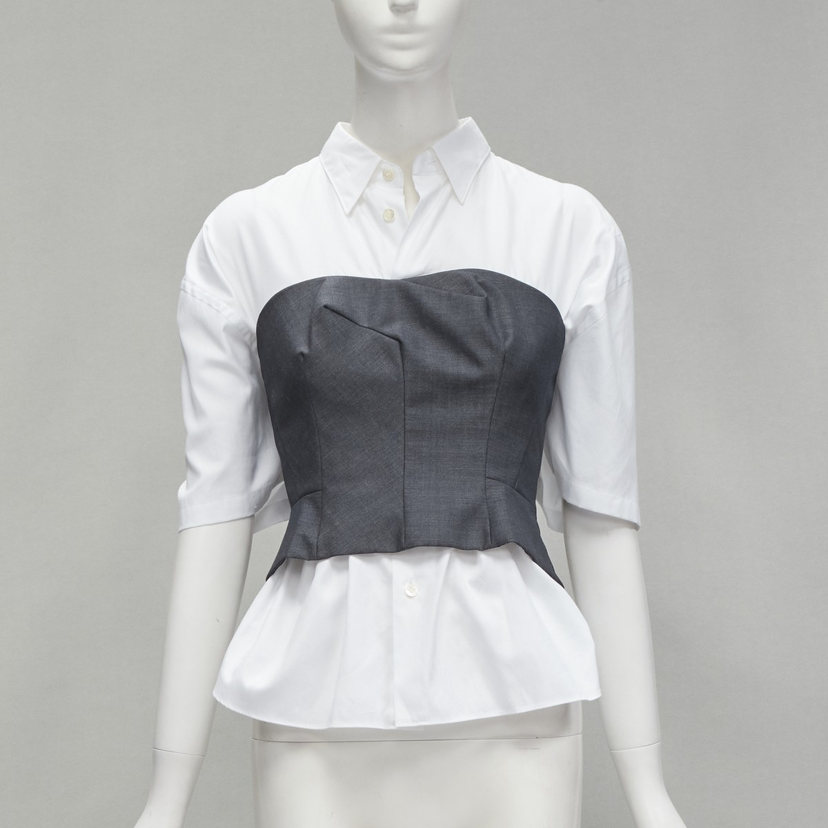 ゆか　0723 COTTON/LINEN POPLIN OVERSIZED STAND COLLAR SHIRT(M Black): S