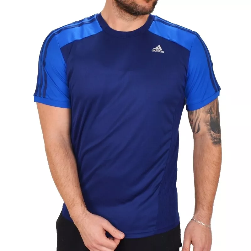 Adidas Men&#039;s T-Shirt Running Shirt Tennis Fitness Gym BLUE S | eBay