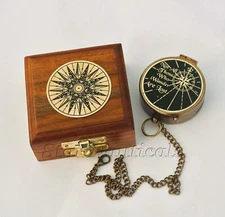 Brass Antique Not All Those Wander Are Lost Compass with wooden Box