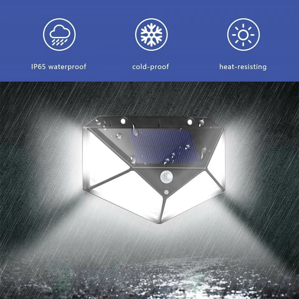 100 LED Solar Power PIR Motion Sensor Wall Light Outdoor Waterproof Garden Lamp - Image 4 of 4