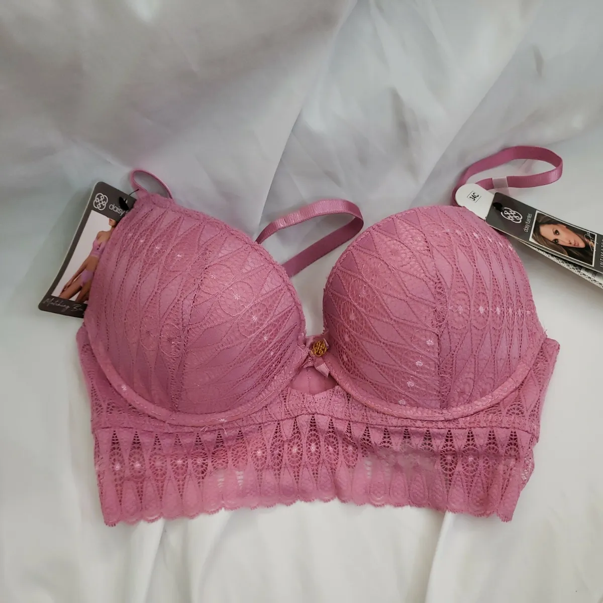 NWT Daisy Fuentes Women's Long Line Bra Push Up Rose Pink