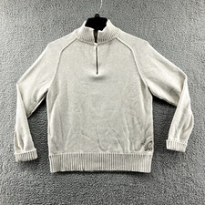 American Eagle Sweater Mens L Large Beige Gray 1/4 Zip Mock Neck Logo Casual