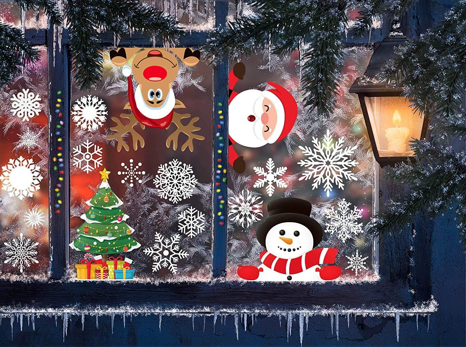 300pcs Christmas Window Decorations Xmas Window Stickers Double Sides