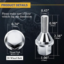 6511051AA 20pcs Wheel Lug Bolts For Jeep Cherokee Compass Dodge Dart M12x1.25 - View #11