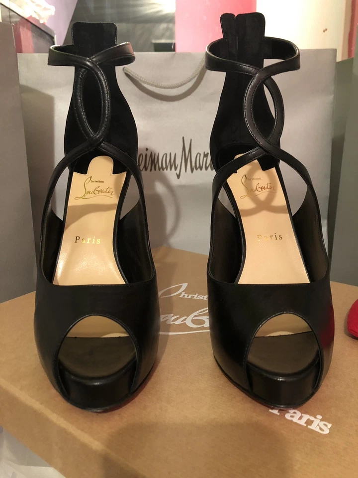 100% AUTH NIB Christian Louboutin Rosie 120 Black Criss Cross Strap Pump 11B - Image 2 of 4