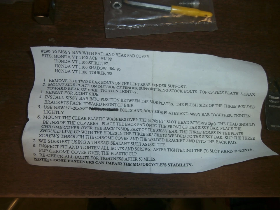 95 96 97 98 Honda VT 1100 ACE 97 SPIRIT 89-96 SHADOW 98 TOURER MC Respaldo Sissy Foto 4 de 4