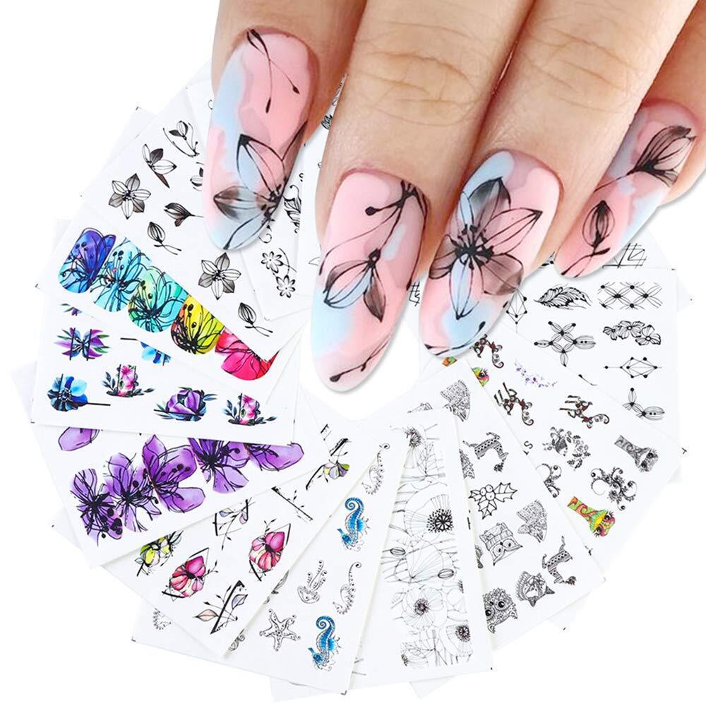 DIY Nail Art Water Transfer Decals Flower Series Nail Tattoo Stickers 14  Sheets | eBay