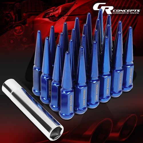 JDM M14 X 1.5 23MM OD /112MM TALL 24PCS CLOSE END LUG NUTS SET W/ADAPTER BLUE - Picture 1 of 7