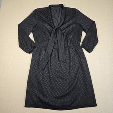 Ann Taylor Factory Black Textured Tie Neck Dress Long Sleeve Womens L