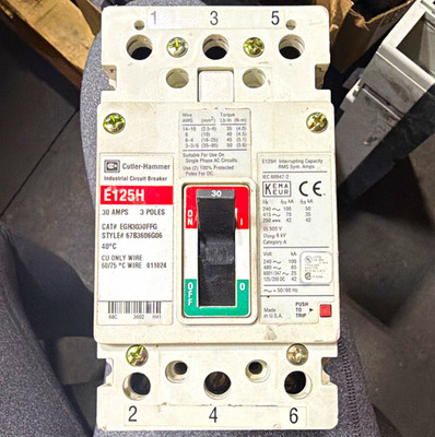 Cutler-Hammer E125H Industrial Circuit Breaker 30A 3-Pole 551-600VAC EGH3030FFG
