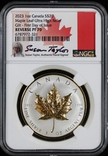 2023 1 oz Canada S 20 Maple Leaf Ultra High Relief Gilt First Day of Issue